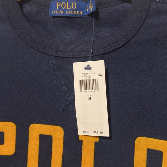 Polo by Ralph Lauren Blue Crewneck Sweater with Yellow Logo - Picture 5 of 10